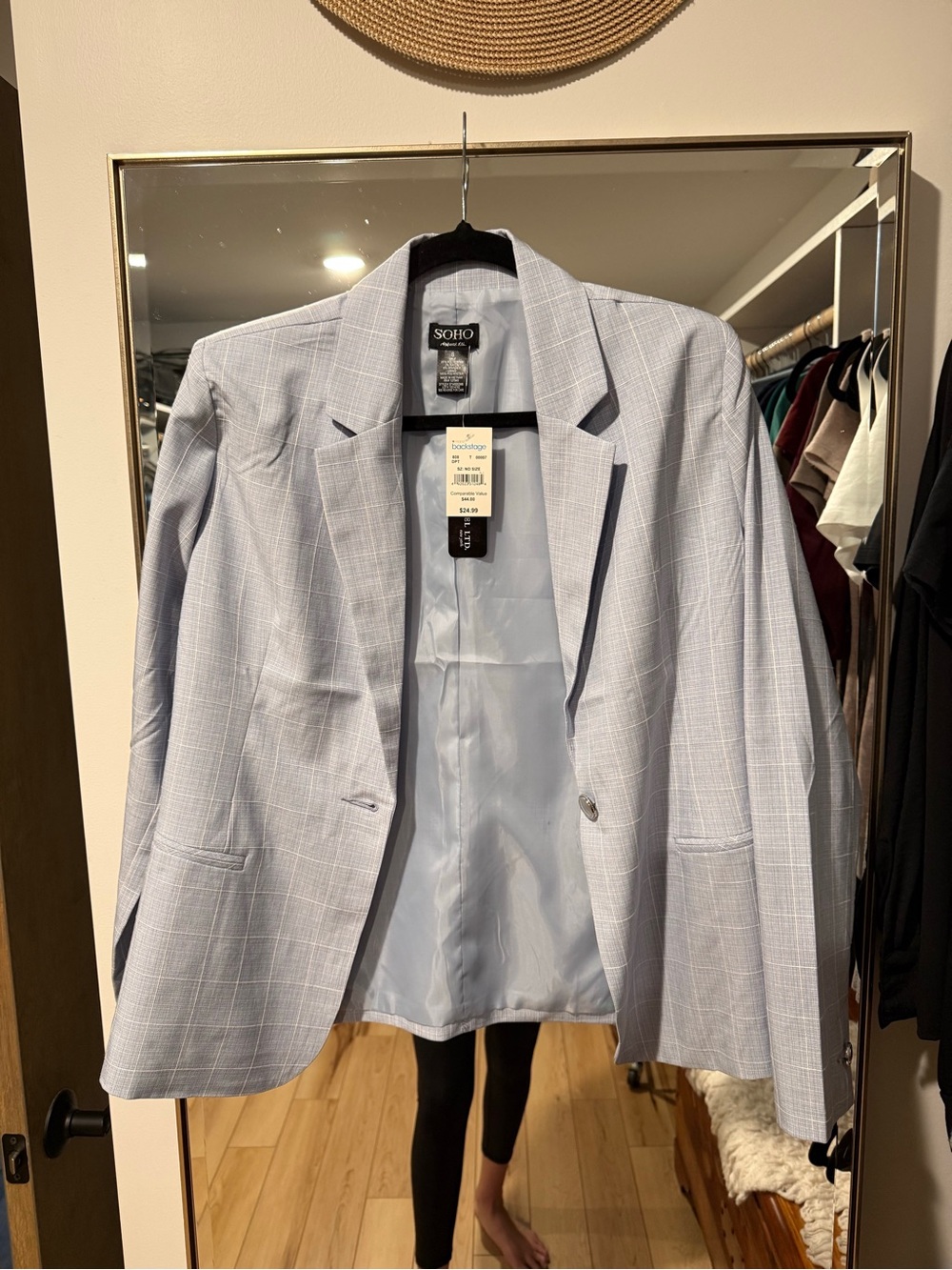 SOHO Light Blue Plaid Women’s Single-Button Blazer